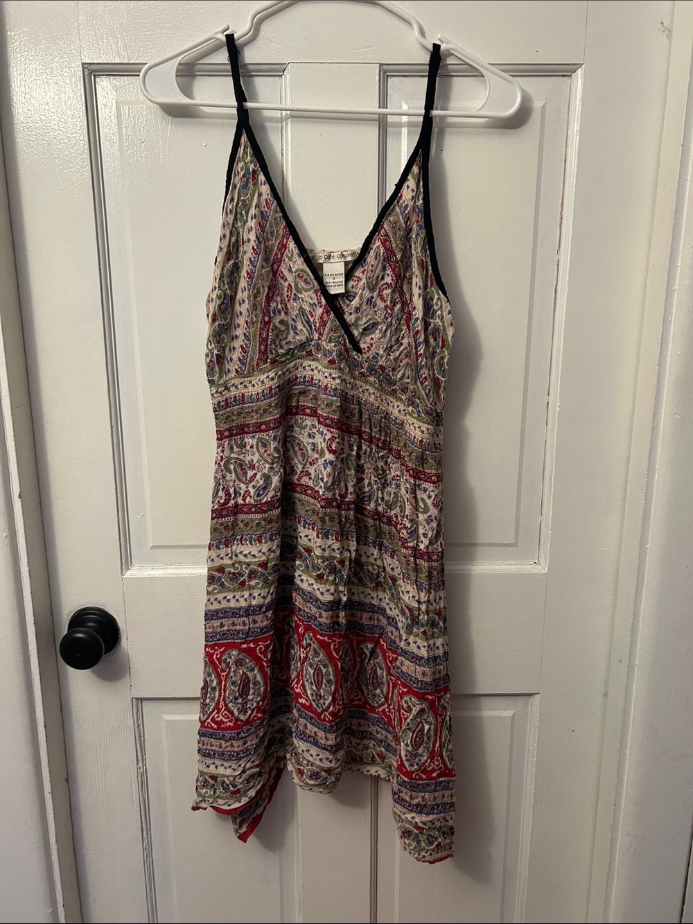Boho Print V-Neck Spaghetti Strap Dress - Red Multi
